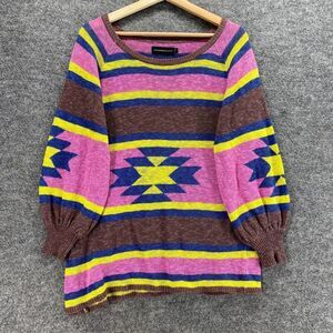 Sunshine Sweater Pullover Women S Small Pink Striped Knit Long Sleeve Linen